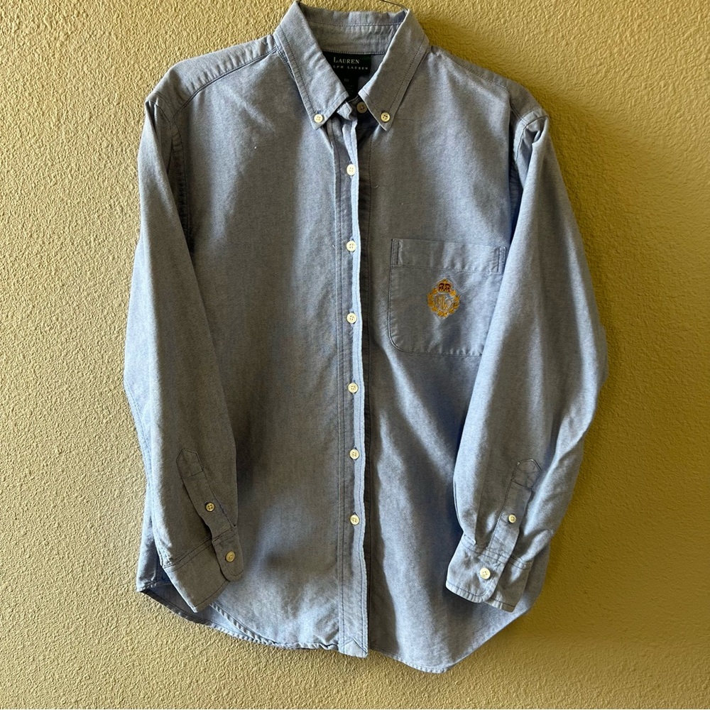 RALPH LAUREN women’s blue oxford cloth cotton button down shirt. Size 10. - Picture 2 of 3